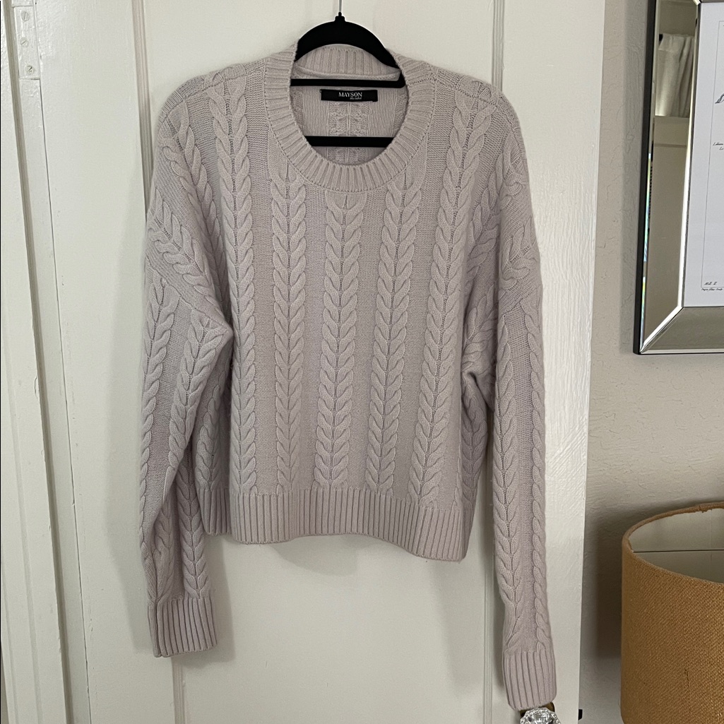 Mayson The Label Women's Light Gray Cable Knit Sweater